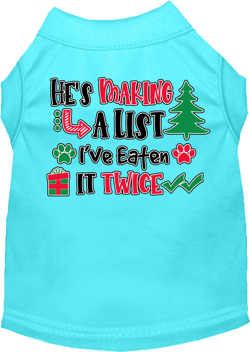 He's Making a List... Screen Print Dog Shirt Aqua Size XXL